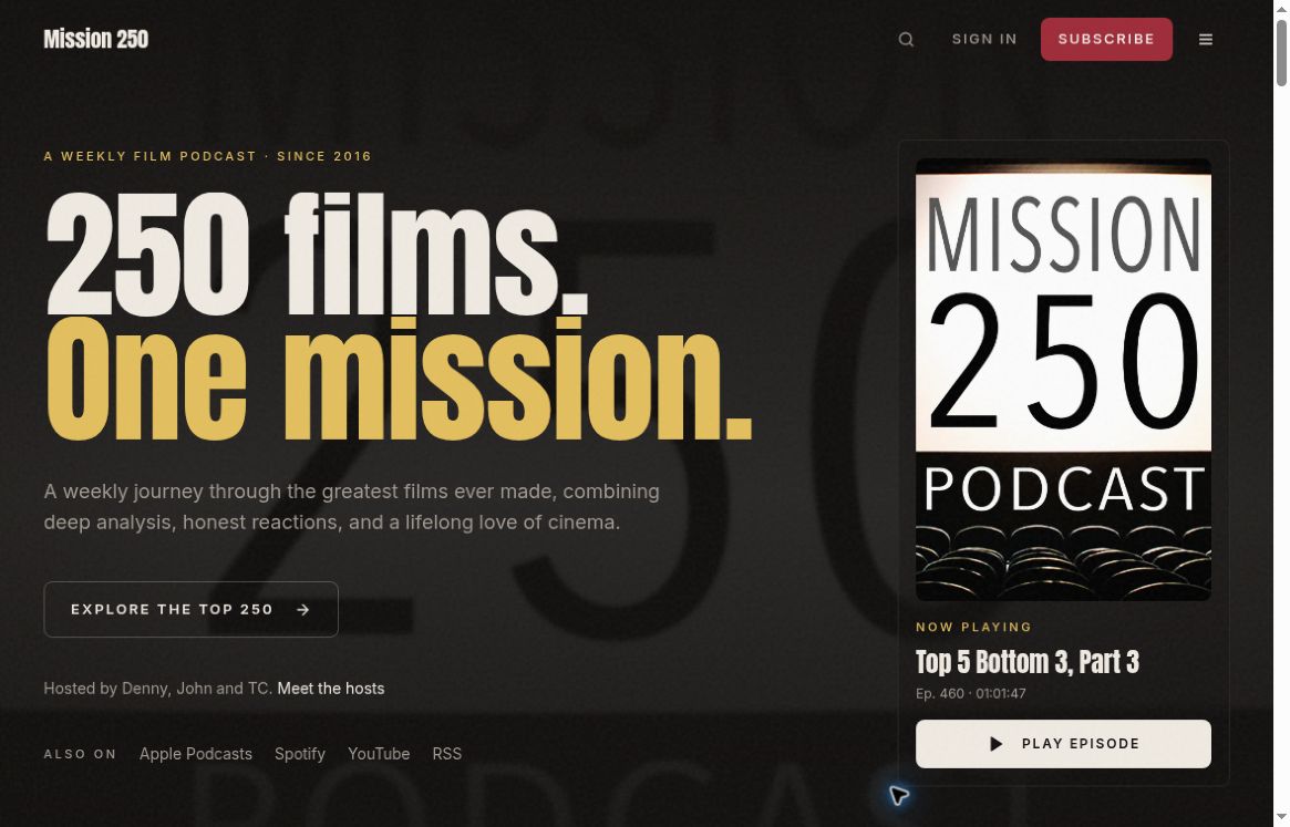 Mission250 Podcast film and episode website